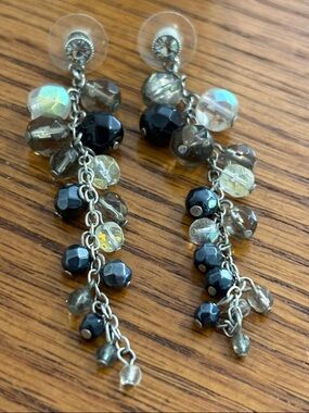 Faceted Black and Smoke Bead Dangle Earrings